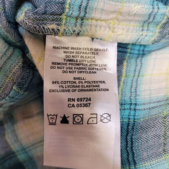 MOUNTAIN HARD WEAR teal plaid button up flannel long sleeve shirt 2 - Picture 3 of 8